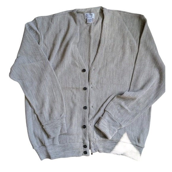 Arrow Other - Vintage Arrow Tournament Cardigan Sweater Mens XL‎ Khaki Beige Button USA Made